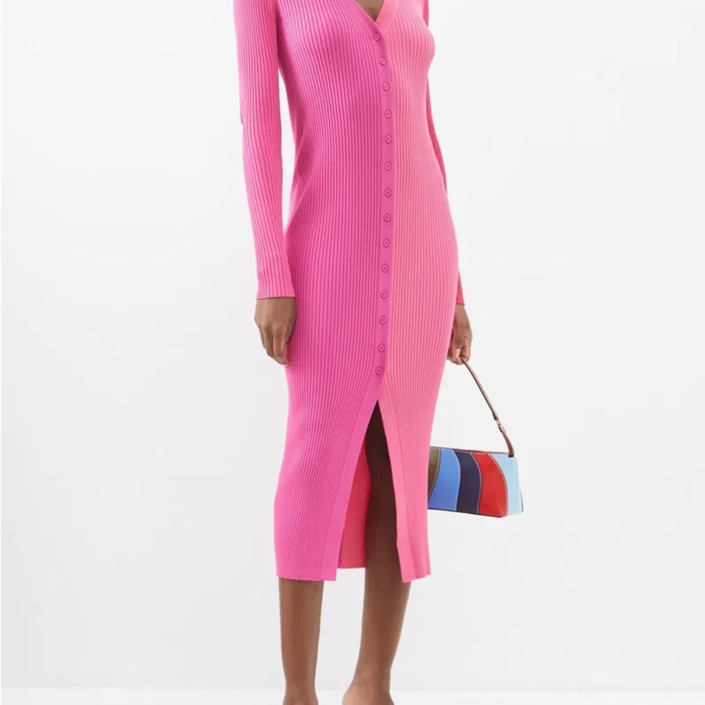 STAUD Pink Buttoned Slit Bodycon Dress